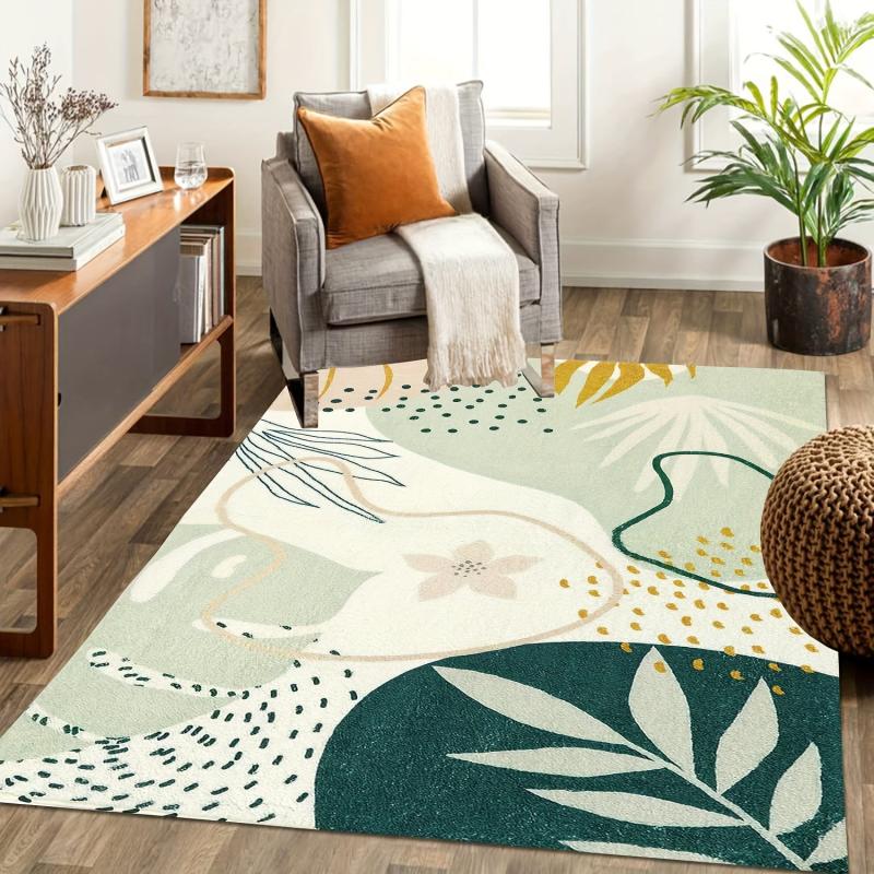 Green Botanical Print Washable Area Rug for Living Room Boho Throw Large Bedroom