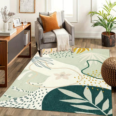 Green Botanical Print Washable Area Rug for Living Room Boho Throw Large Bedroom