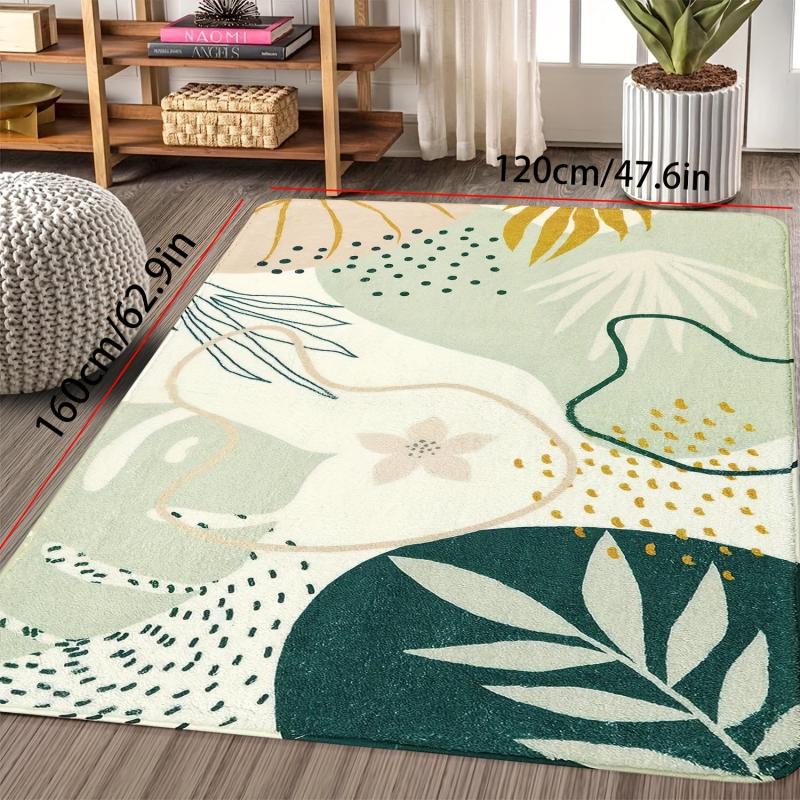 Green Botanical Print Washable Area Rug for Living Room Boho Throw Large Bedroom