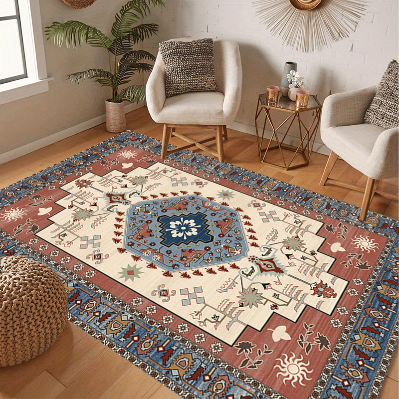 Soft Vintage Persian Area Rug Stain Resistant Washable, Anti Slip Backing Rugs