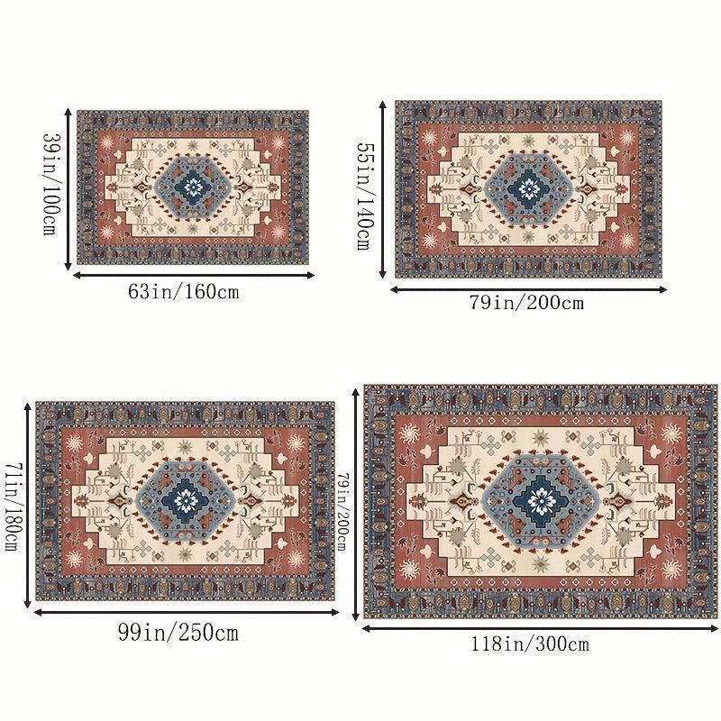 Soft Vintage Persian Area Rug Stain Resistant Washable, Anti Slip Backing Rugs