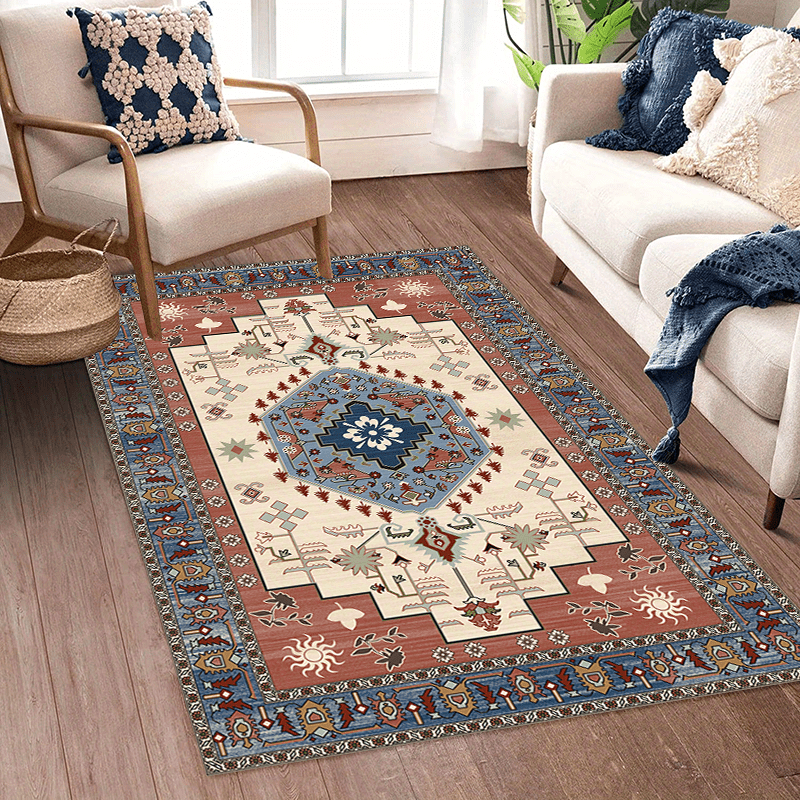 Soft Vintage Persian Area Rug Stain Resistant Washable, Anti Slip Backing Rugs