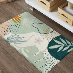 Green Plant Floor Mat Boho Bath Rug Machine Washable Soft Non Slip Home Decor