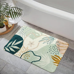Green Plant Floor Mat Boho Bath Rug Machine Washable Soft Non Slip Home Decor