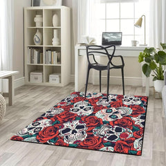 Halloween Skulls & Roses Print Non-Slip Area Rug
