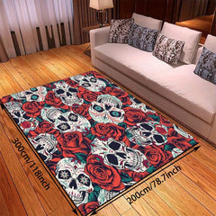Halloween Skulls & Roses Print Non-Slip Area Rug