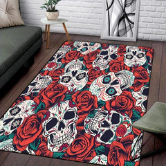 Halloween Skulls & Roses Print Non-Slip Area Rug