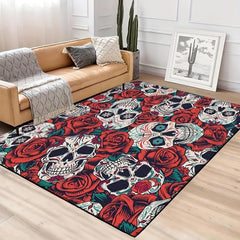 Halloween Skulls & Roses Print Non-Slip Area Rug