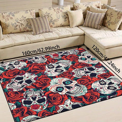 Halloween Skulls & Roses Print Non-Slip Area Rug