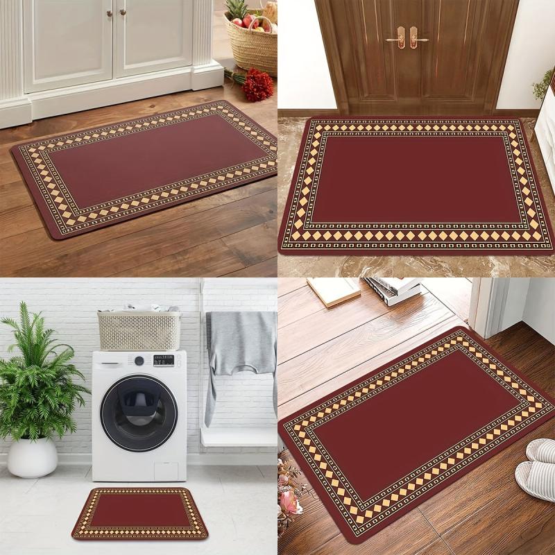 Burgundy Laundry Room Mat Rugs Soft & Non Slip Kitchen Rug Easy to Clean