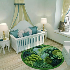 Round TPR Bottom Fabric Cashmere HD Greenery Decorative Carpet
