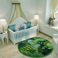 Round TPR Bottom Fabric Cashmere HD Greenery Decorative Carpet
