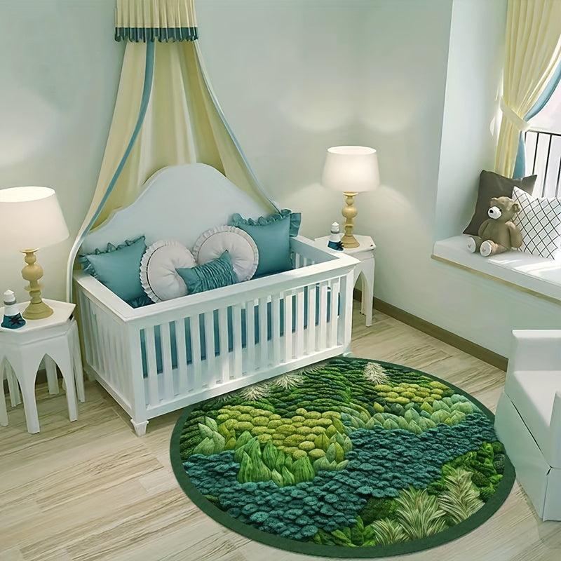 Round TPR Bottom Fabric Cashmere HD Greenery Decorative Carpet