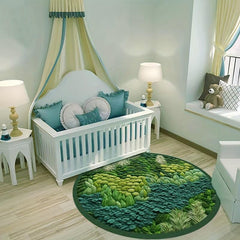 Round TPR Bottom Fabric Cashmere HD Greenery Decorative Carpet