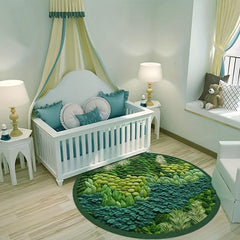 Round TPR Bottom Fabric Cashmere HD Greenery Decorative Carpet
