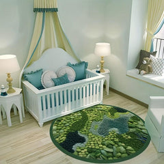 Round TPR Bottom Fabric Cashmere HD Greenery Decorative Carpet