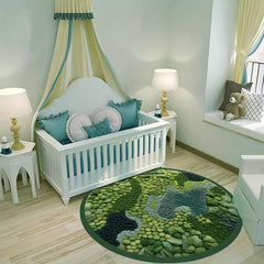 Round TPR Bottom Fabric Cashmere HD Greenery Decorative Carpet