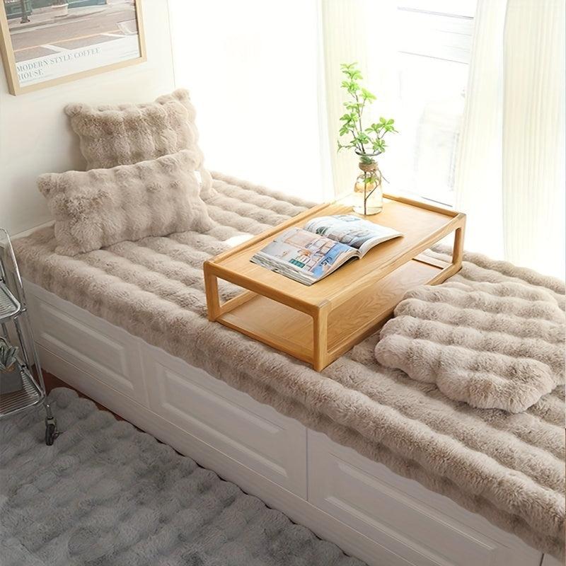 1pc Khaki Rabbit Fur Puff Fabric Bedroom Rug Solid Bedroom Floor Mat