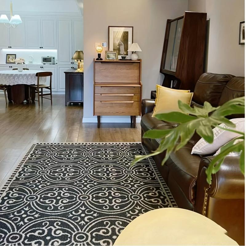 Vintage Floral Area Rug Geometric Crystal Velvet Carpet