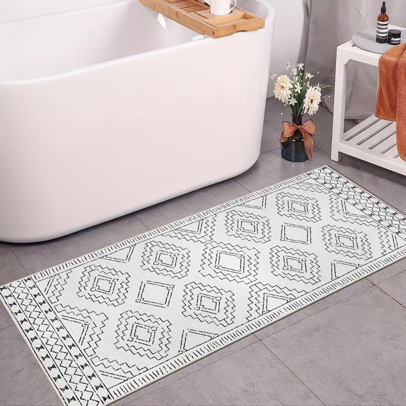 Boho Geometric Area Rug Non Slip Bath Mat Soft Machine Washable Mats