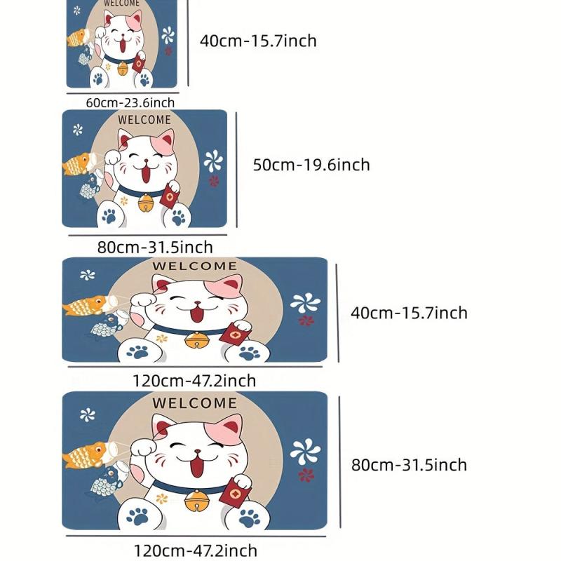 Soft Thick Fortune Cat Area Rug Anti Fatigue Shaggy Carpet