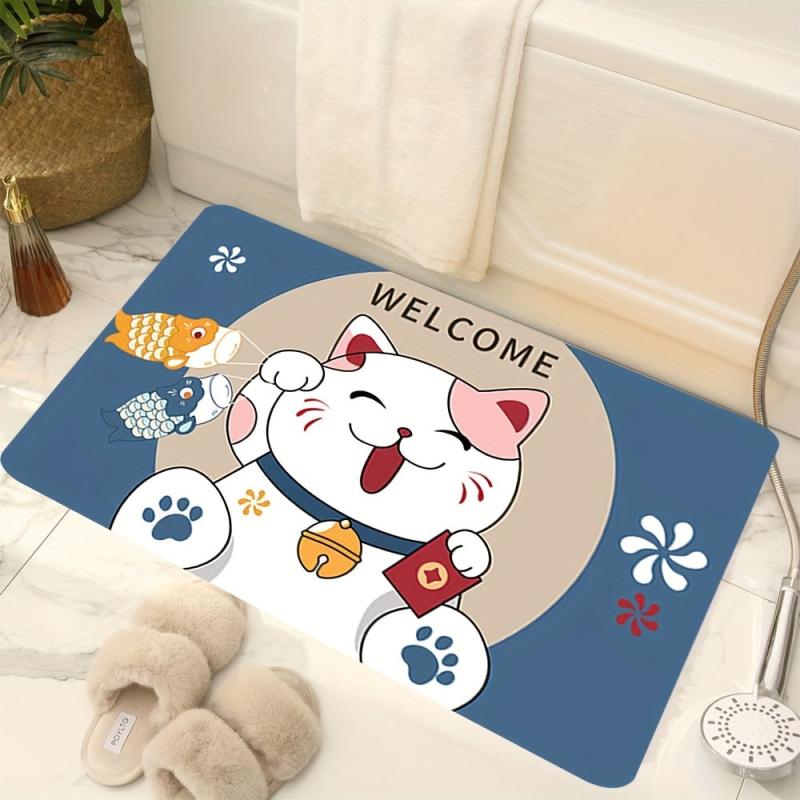 Soft Thick Fortune Cat Area Rug Anti Fatigue Shaggy Carpet
