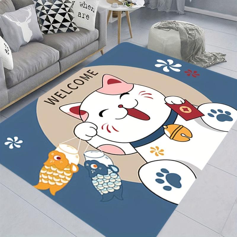 Soft Thick Fortune Cat Area Rug Anti Fatigue Shaggy Carpet