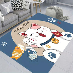 Soft Thick Fortune Cat Area Rug Anti Fatigue Shaggy Carpet