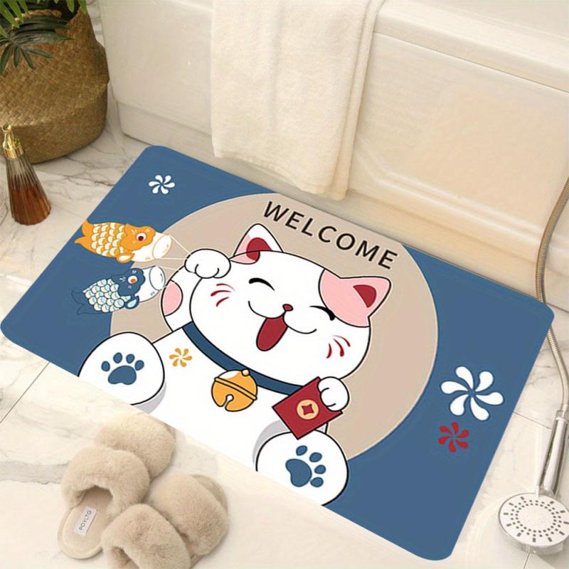 Soft Thick Fortune Cat Area Rug Anti Fatigue Shaggy Carpet