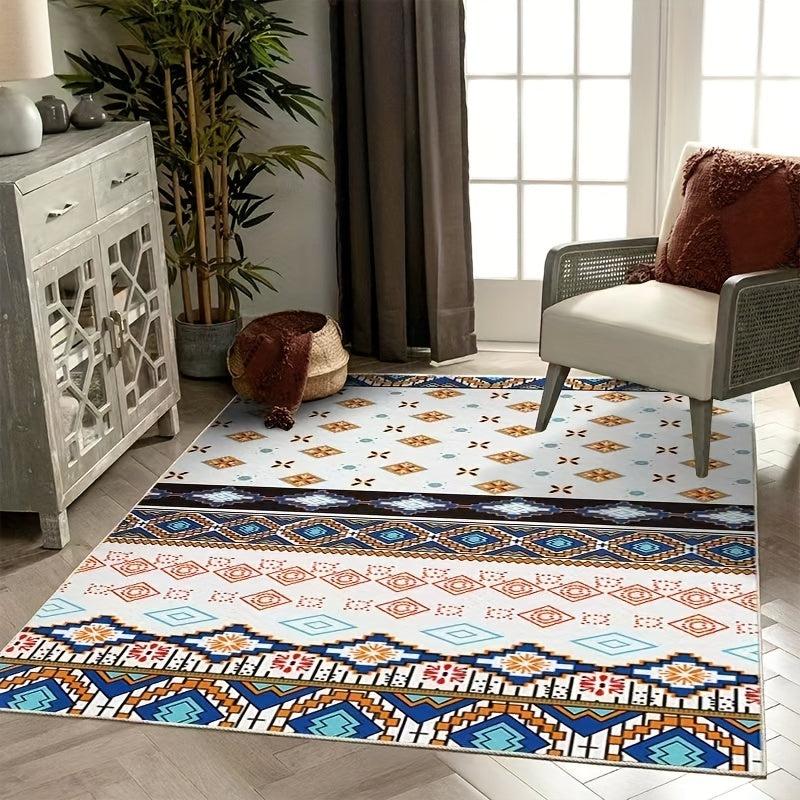 Geometric Pattern Area Rug Washable Non Slip Entryway Rug Polyester Floor Carpet