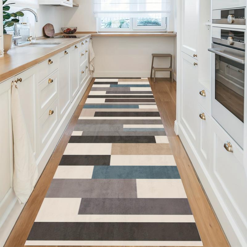 Geometric Long Strip Kitchen Rug Crystal Velvet Washable Bedroom Runner Rug
