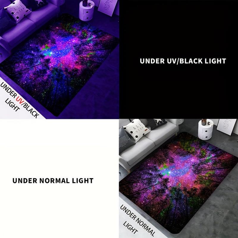UV Light Forest Night Scene Luminous Rug - Glow Fluorescent Non Slip Mat