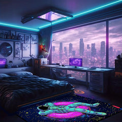 Astronaut Starry Sky & Donut Print Flannel Floor Mat