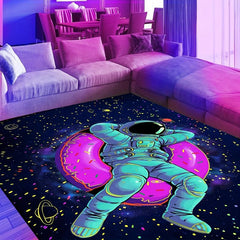 Astronaut Starry Sky & Donut Print Flannel Floor Mat