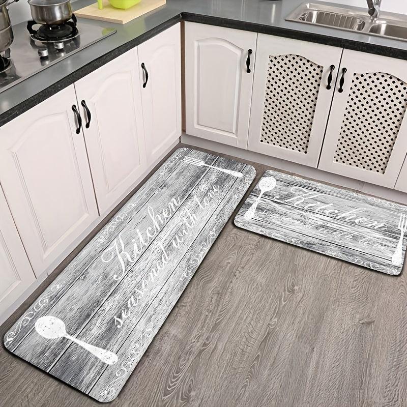 Cutlery&Letter Printing Kitchen Mat Water Absorbing Floor Carpet