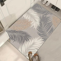 Flannel Floor Foam Mat Leaf Printed Indoor Rug Non-slip Absorbent Washable