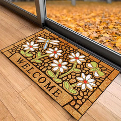 Non Slip Welcome Flowers Door Mat for Indoor Outdoor Decoration
