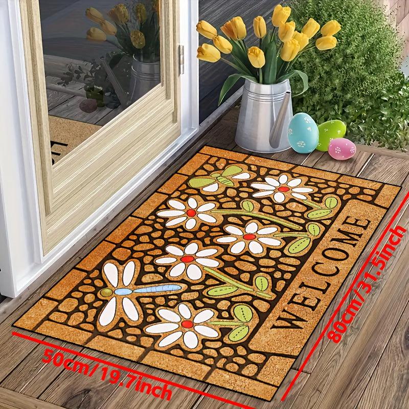 Non Slip Welcome Flowers Door Mat for Indoor Outdoor Decoration