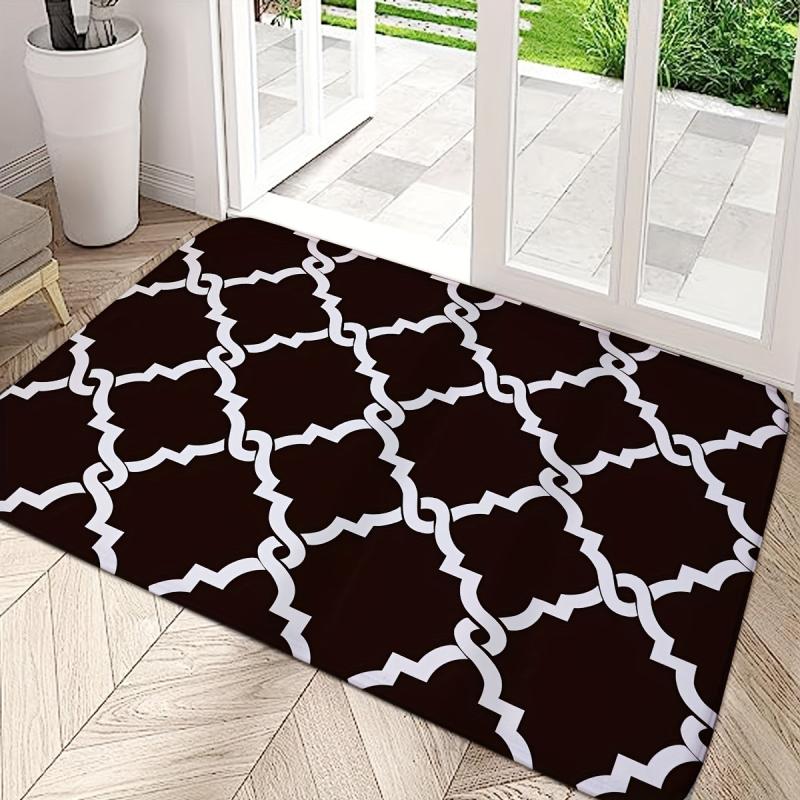 Geometric Area Rug & Cross Grid Floor Mat Water Absorbing Non-slip Entry Mat