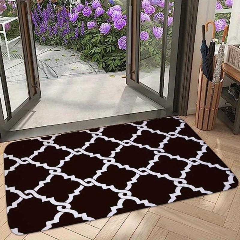 Geometric Area Rug & Cross Grid Floor Mat Water Absorbing Non-slip Entry Mat