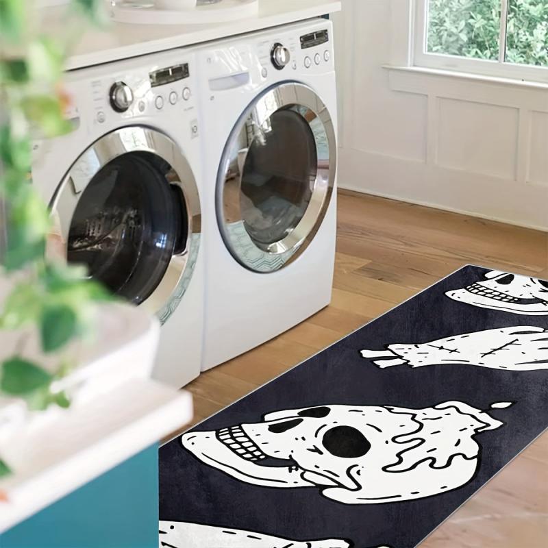 Halloween Skull Print 2'X10' Runner Rug Modern Laundry Room Oriental Hallway Mat