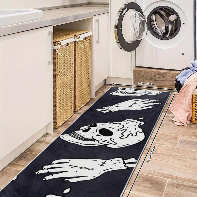 Halloween Skull Print 2'X10' Runner Rug Modern Laundry Room Oriental Hallway Mat