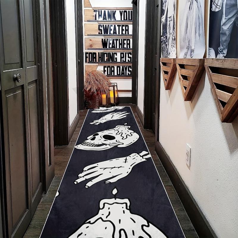 Halloween Skull Print 2'X10' Runner Rug Modern Laundry Room Oriental Hallway Mat