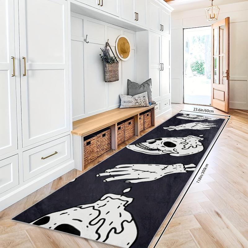 Halloween Skull Print 2'X10' Runner Rug Modern Laundry Room Oriental Hallway Mat