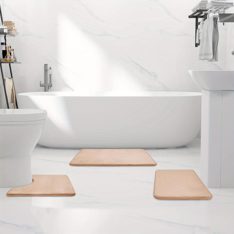 3pcs Memory Foam Bath Mat Set Non Slip Machine Washable Soft and Comfortable