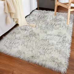 Soft Plush Grey Faux Fur Area Rug for Bedroom and Living Room