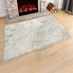 Soft Plush Grey Faux Fur Area Rug for Bedroom and Living Room