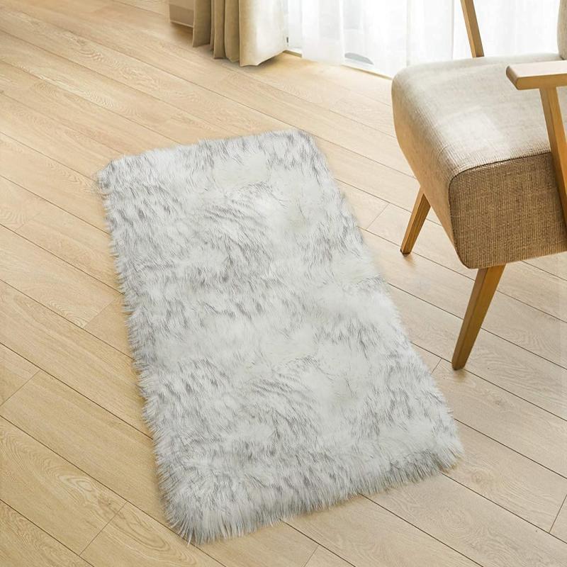 Soft Plush Grey Faux Fur Area Rug for Bedroom and Living Room