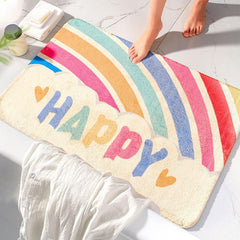 Rainbow Pattern Floor Mat Soft Non slip Bath Rug Creative Bath Mat Absorbent