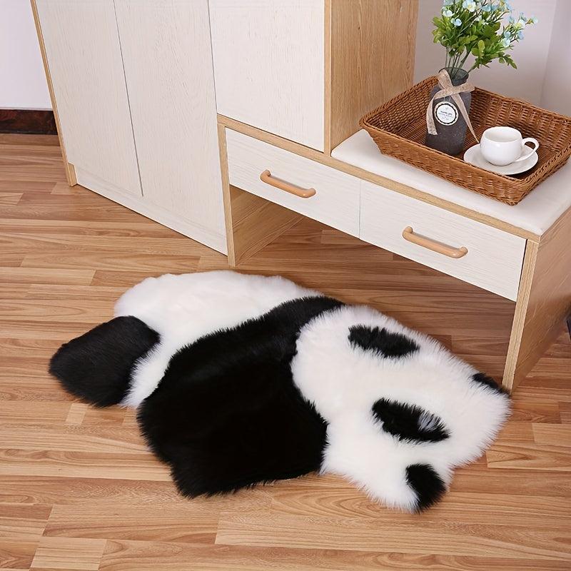 Panda Faux Sheepskin Fur Area Rug Non-slip Washable Mat for Living Room Bedroom